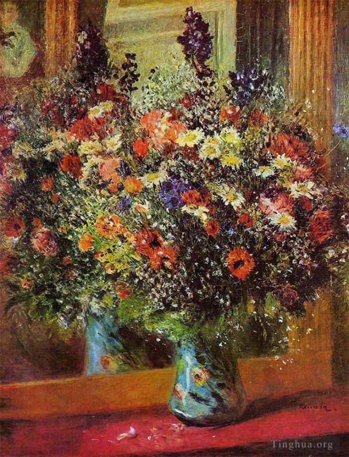 Pierre-Auguste Renoir Ölgemälde - Blumenstrauß vor einer Spiegelblume