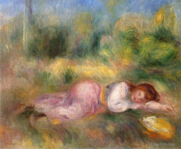 Pierre-Auguste Renoir Ölgemälde - Mädchen streckte sich auf dem Gras aus