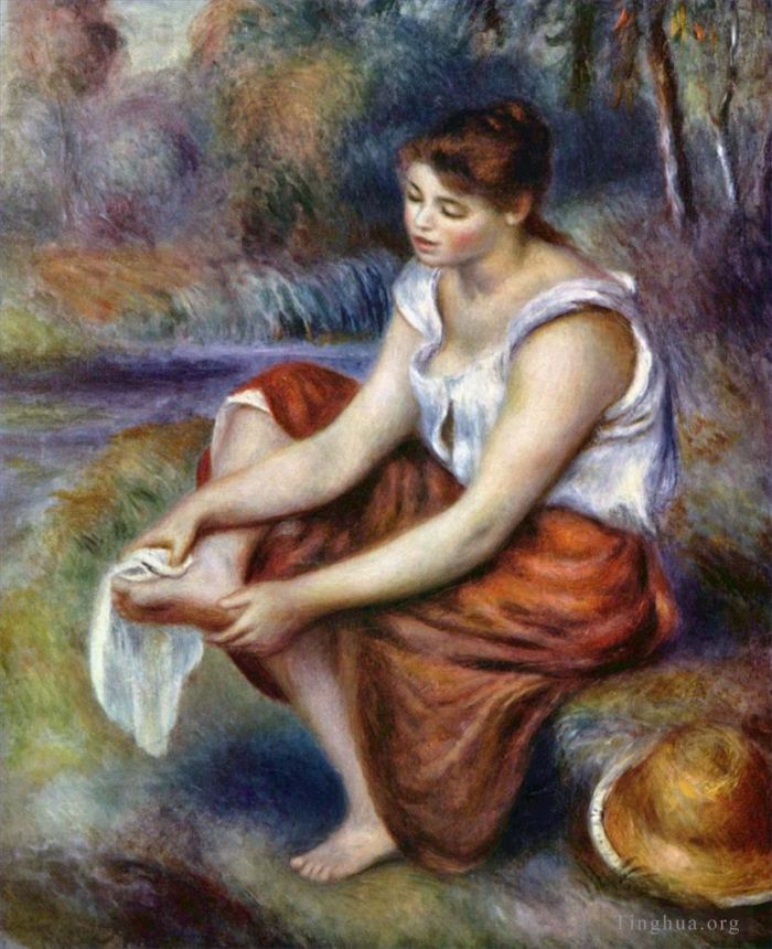 Pierre-Auguste Renoir Ölgemälde - Mädchen wischt sich die Füße ab