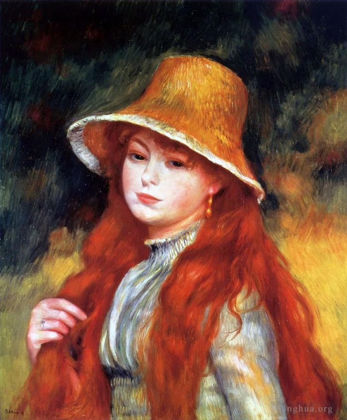 Pierre-Auguste Renoir Ölgemälde - Mädchen mit Strohhut