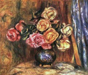 Pierre-Auguste Renoir Werk - Rosen vor einer blauen Vorhangblume