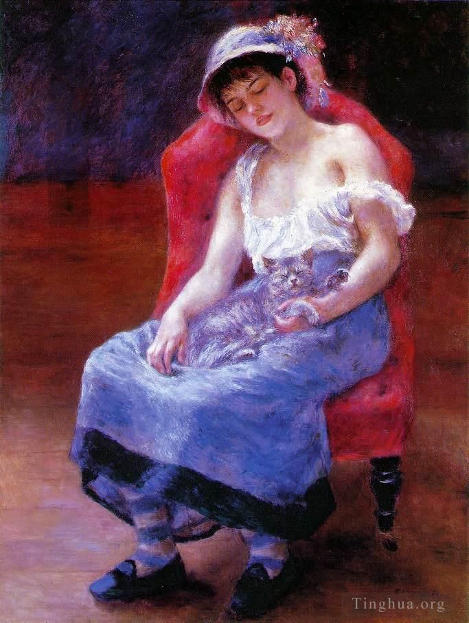 Pierre-Auguste Renoir Ölgemälde - Schlafendes Mädchen mit einer Katze