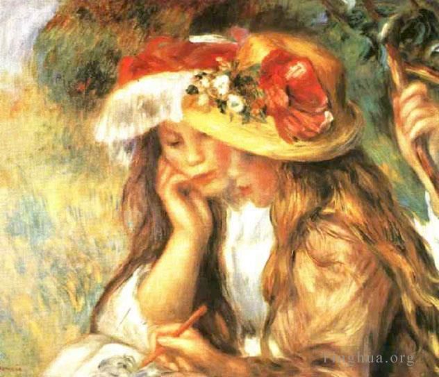 Pierre-Auguste Renoir Ölgemälde - Zwei Mädchen lesen im Garten