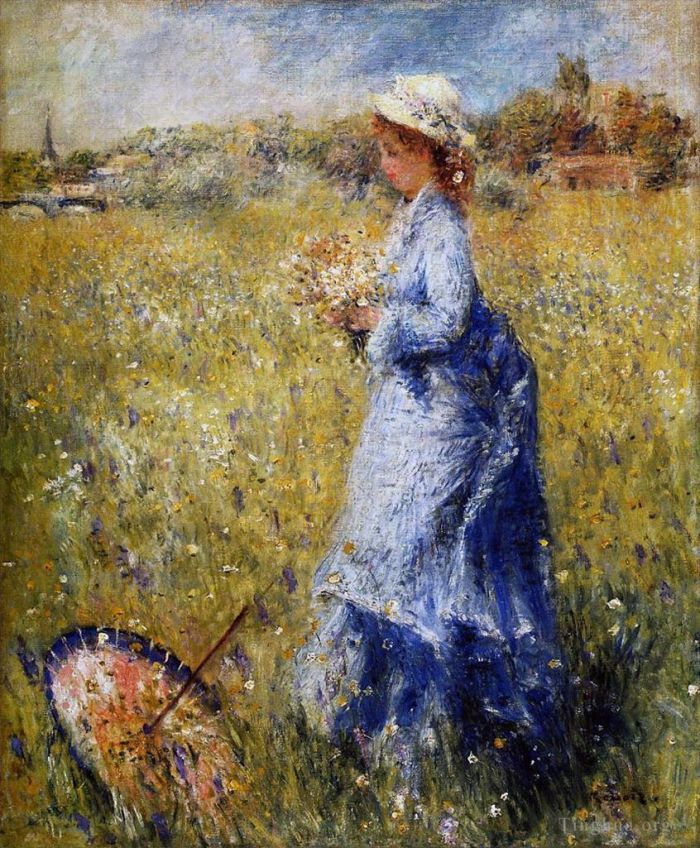 Pierre-Auguste Renoir Ölgemälde - Frau sammelt Blumen