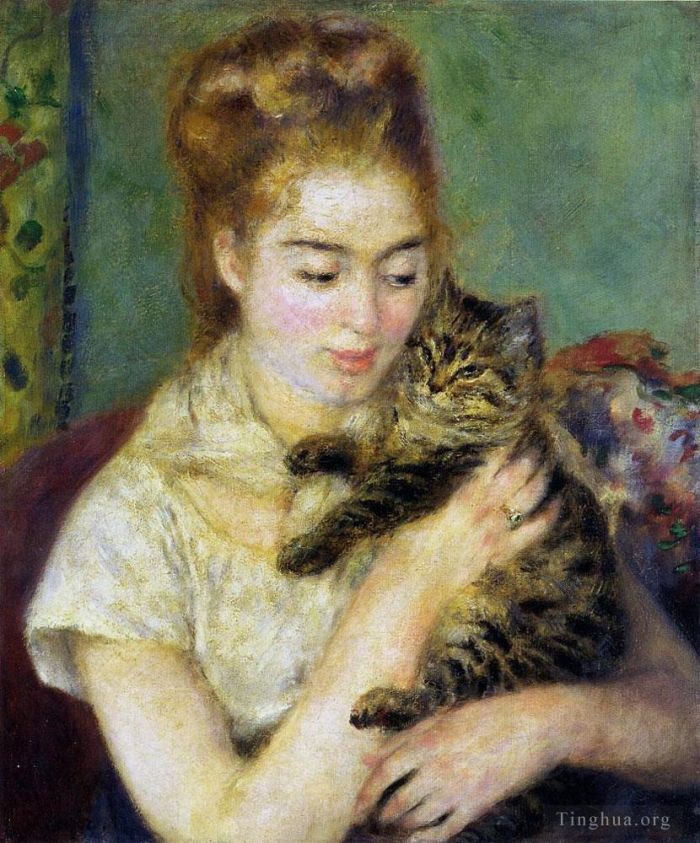 Pierre-Auguste Renoir Ölgemälde - Frau mit einer Katze
