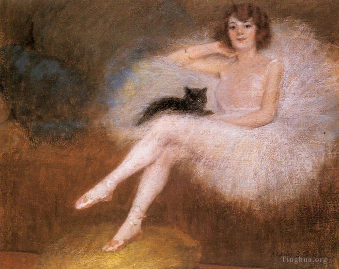 Pierre Carrier-Belleuse Ölgemälde - Ballerina mit einer schwarzen Katze-Balletttänzerin