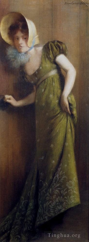 Pierre Carrier-Belleuse Ölgemälde - Elegante Frau in einem grünen Kleid