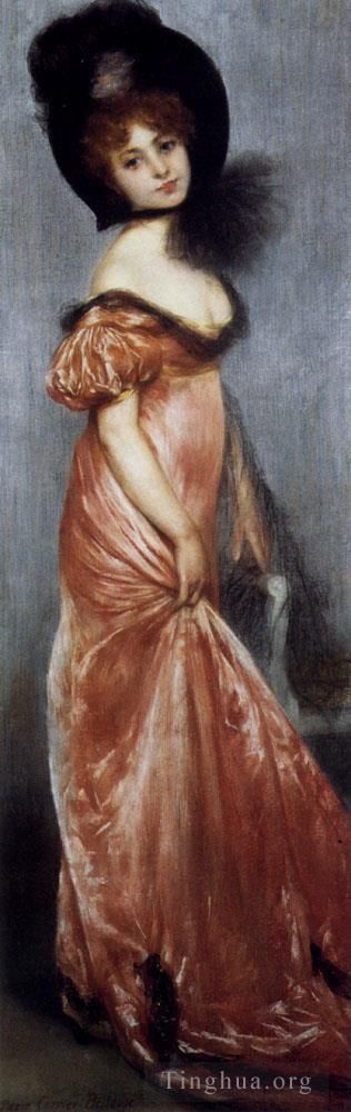 Pierre Carrier-Belleuse Ölgemälde - Junges Mädchen in einem rosa Kleid