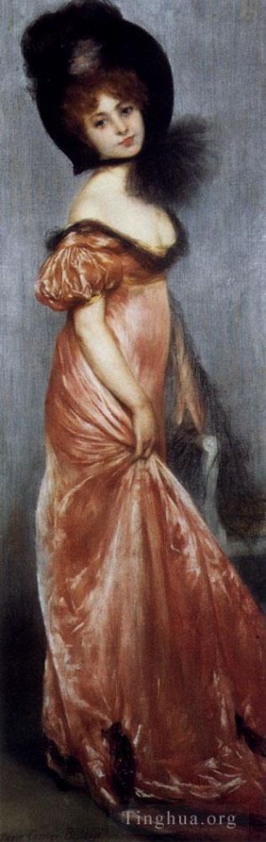 Pierre Carrier-Belleuse Werk - Junges Mädchen in einem rosa Kleid