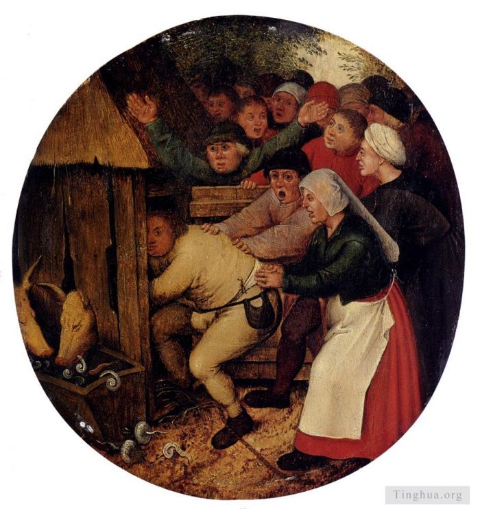 Pieter Bruegel the Younger Ölgemälde - In den Schweinestall geschoben