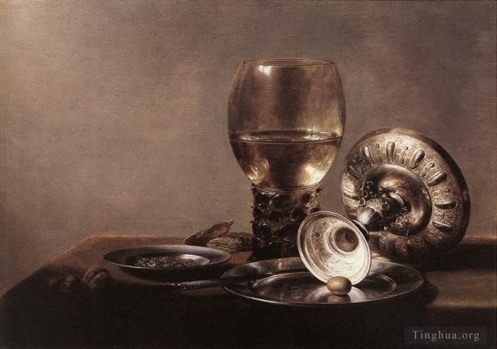 Pieter Claesz Ölgemälde - Stillleben mit Weinglas und Silberschale