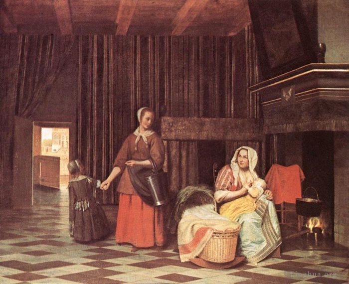 Pieter de Hooch Ölgemälde - Stillende Mutter und Magd