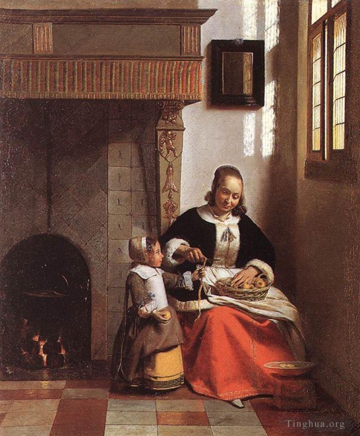 Pieter de Hooch Ölgemälde - Frau schält Äpfel