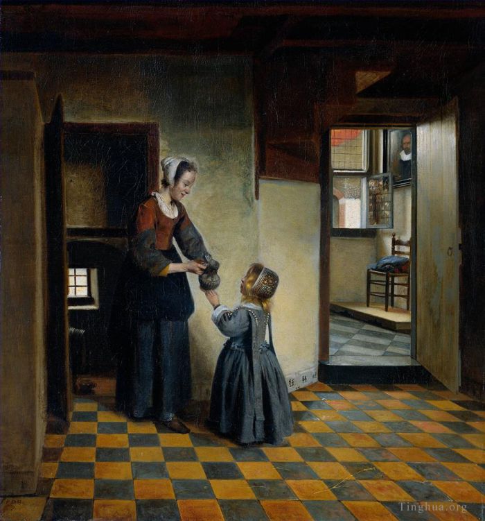 Pieter de Hooch Ölgemälde - Frau mit Kind in einer Speisekammer