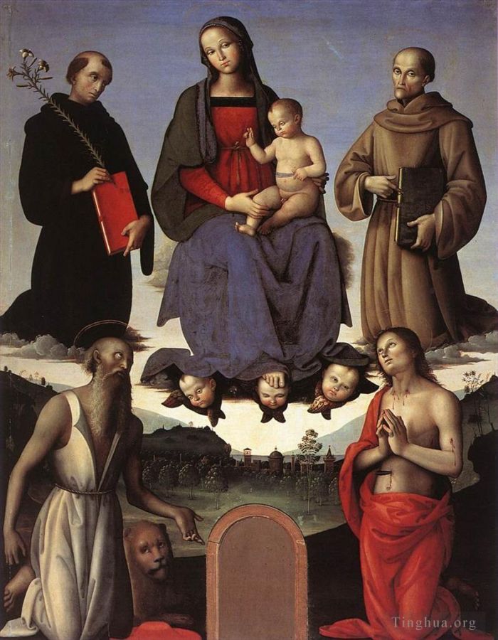 Pietro Perugino Ölgemälde - Madonna und Kind mit vier Heiligen Tezi-Altarbild 1500