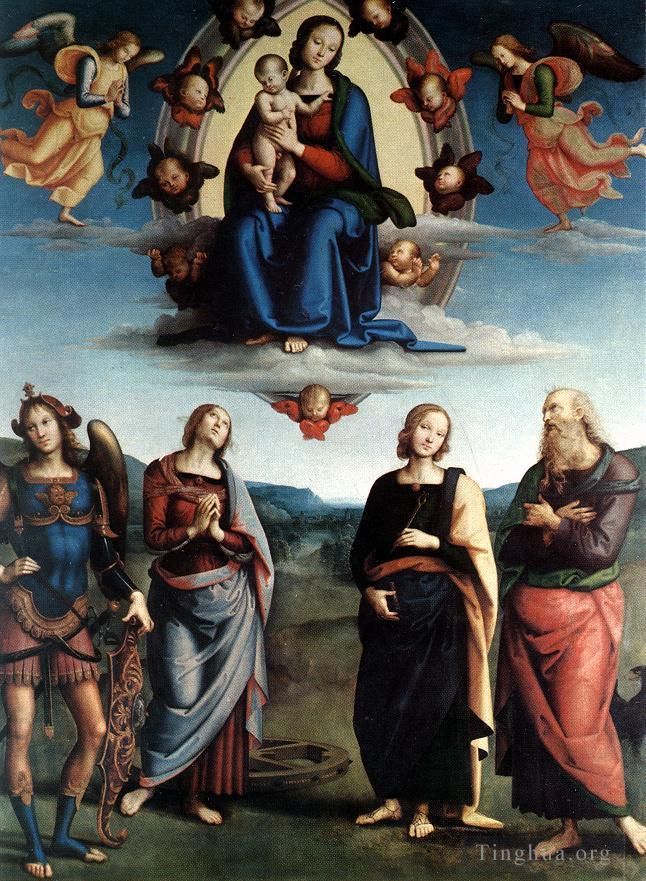 Pietro Perugino Ölgemälde - Madonna in Glorie mit Kind und Heiligen