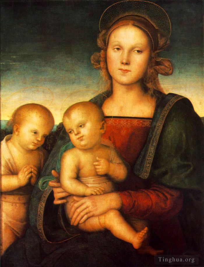 Pietro Perugino Ölgemälde - Madonna mit Kind und dem kleinen Johannes 1497