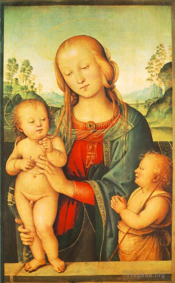 Pietro Perugino Ölgemälde - Madonna mit Kind und dem kleinen Johannes 1505