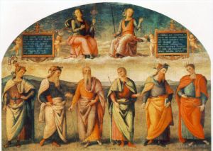 Pietro Perugino Werk - Klugheit und Gerechtigkeit mit sechs antiken Weisen 1497