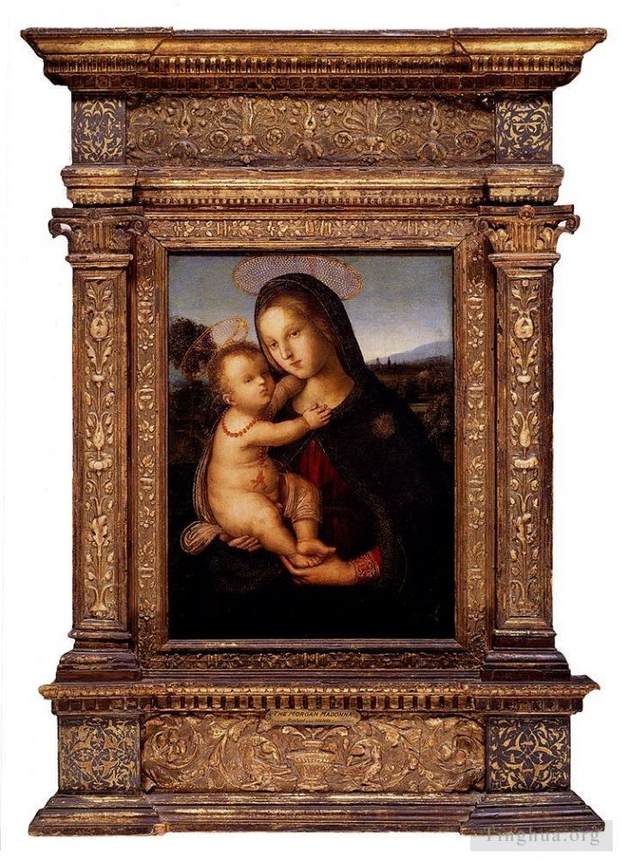 Bernardino di Betto Ölgemälde - Di Betto Die Madonna mit Kind vor einer Landschaft