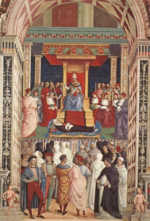 Bernardino di Betto Werk - Papst Aeneas Piccolomini spricht Katharina von Siena heilig