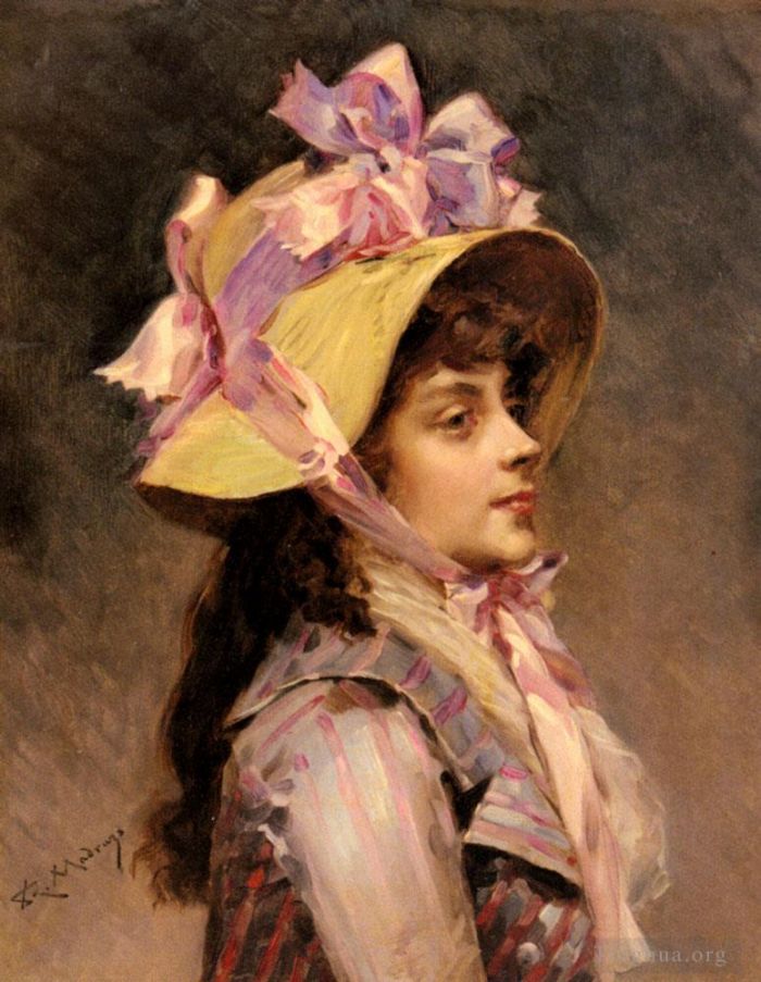 Raimundo de Madrazo y Garreta Ölgemälde - Porträt einer Dame mit rosa Bändern