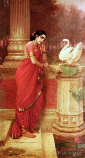 Raja Ravi Varma Werk - Prinzessin Damayanthi spricht mit Royal Swan über Nala