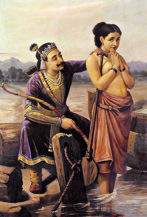 Raja Ravi Varma Ölgemälde - Shantanu und Satyavati