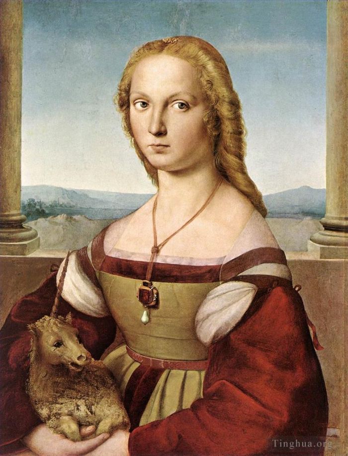 Raphael Ölgemälde - Dame mit einem Einhorn