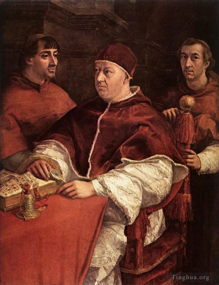 Raphael Ölgemälde - Papst Leo X. mit den Kardinälen Giulio deMedici und Luigi deRossi bemeistert Raphael