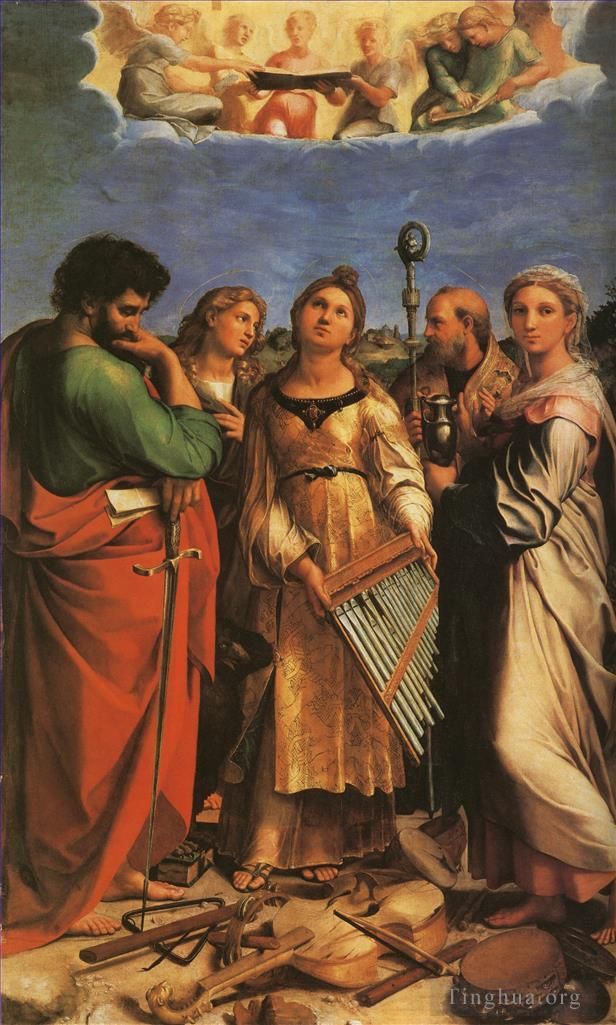 Raphael Ölgemälde - Die heilige Cäcilia mit den Evangelisten Paulus und Johannes, Augustinus und Maria Magdalena, Meister Raphael