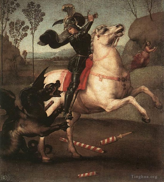 Raphael Ölgemälde - Der heilige Georg kämpft gegen den Drachen