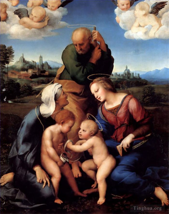 Raphael Ölgemälde - Die Heilige Familie mit den Heiligen Elisabeth und Johannes