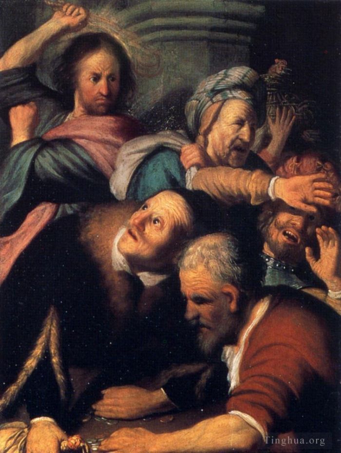 Rembrandt Ölgemälde - Christus vertreibt die Geldwechsler aus dem Tempel