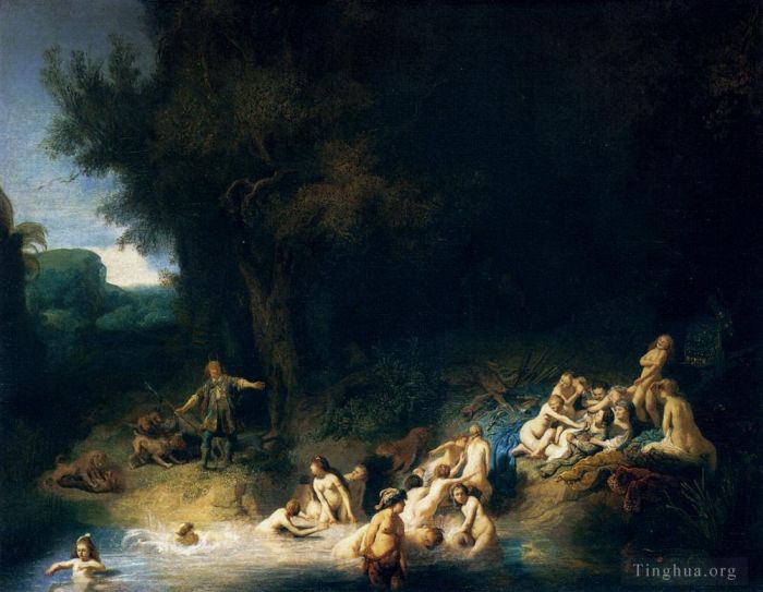 Rembrandt Ölgemälde - Diana badet mit den Geschichten von Aktäon und Kallisto