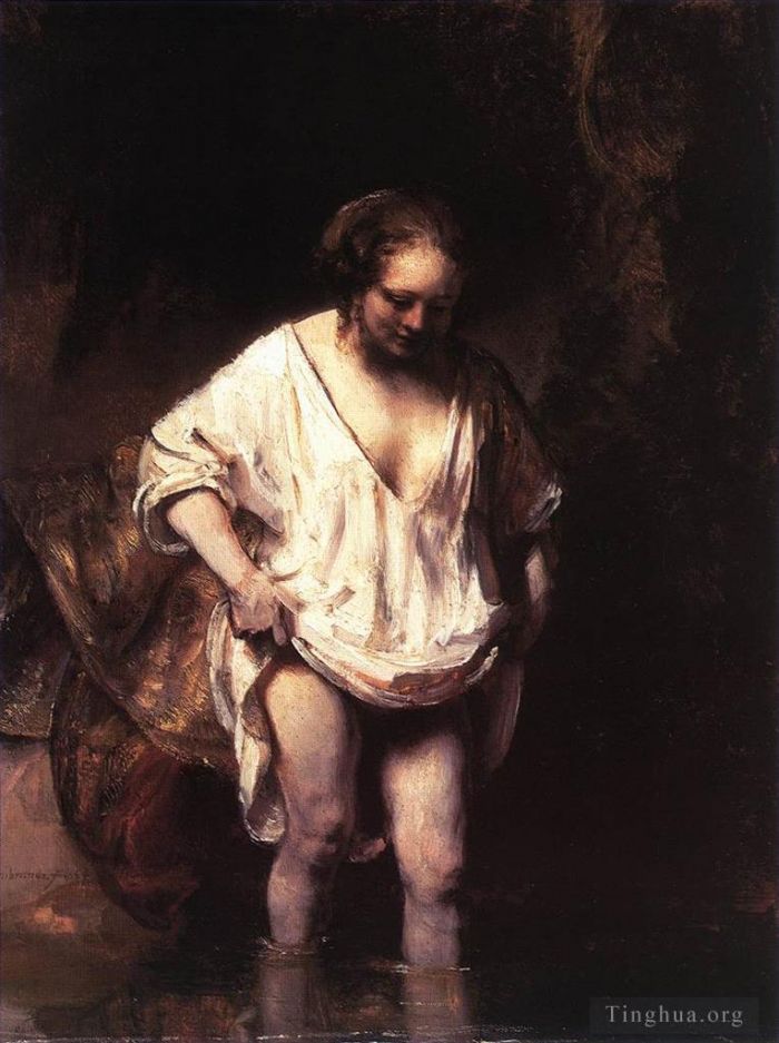 Rembrandt Ölgemälde - Hendrickje badet in einem Fluss