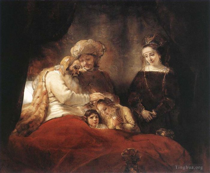 Rembrandt Ölgemälde - Jakob segnet die Kinder Josephs