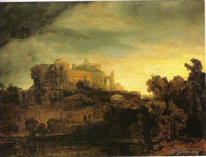 Rembrandt Ölgemälde - Landschaft mit einer Burg