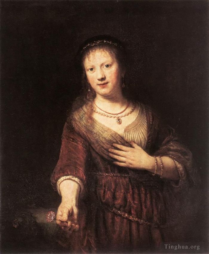 Rembrandt Ölgemälde - Porträt von Saskia mit einer Blume