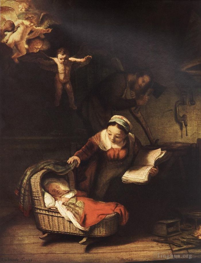 Rembrandt Ölgemälde - Die Heilige Familie mit Engeln