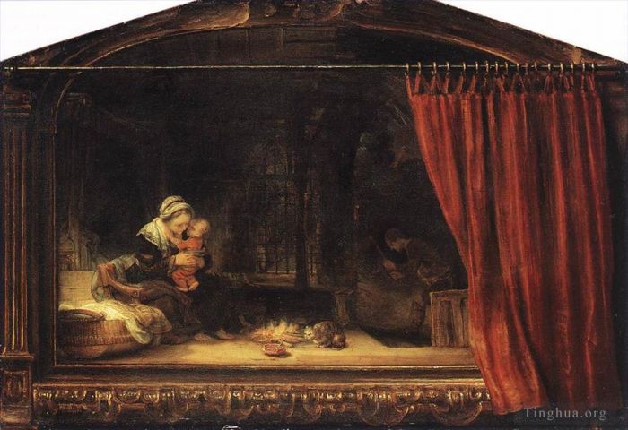 Rembrandt Ölgemälde - Die Heilige Familie mit Vorhang