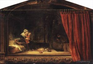 Rembrandt Werk - Die Heilige Familie mit Vorhang