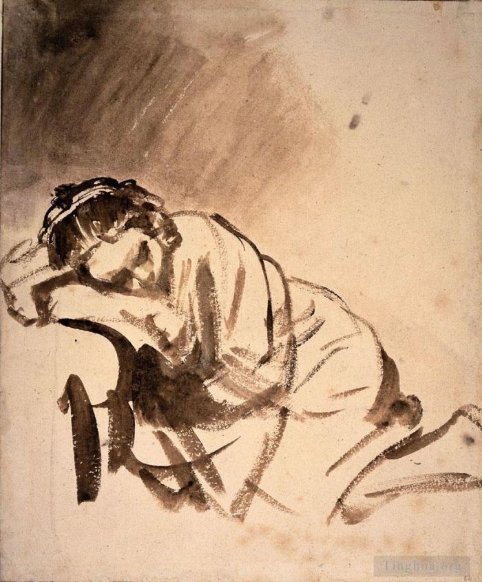 Rembrandt Andere Malerei - Hendrickje Slapend RJM