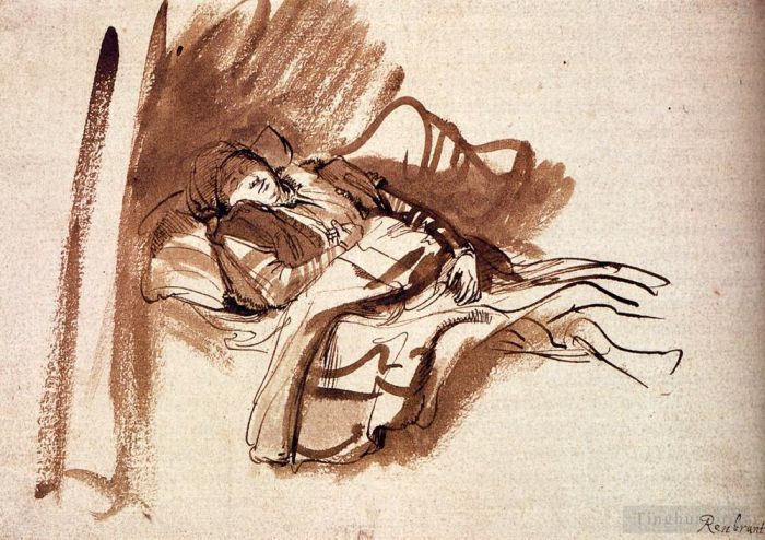 Rembrandt Andere Malerei - Sakia schläft im Bett