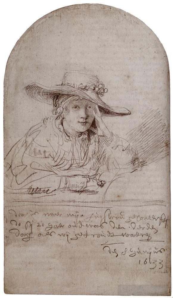 Rembrandt Andere Malerei - Saskia mit Strohhut