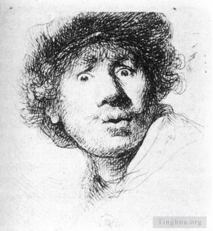 Rembrandt Werk - Selbstporträt, starrend
