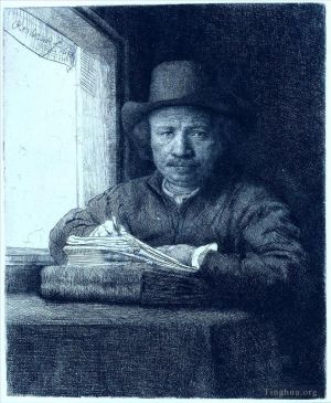 Rembrandt Werk - Zeichnen an einem Fenster