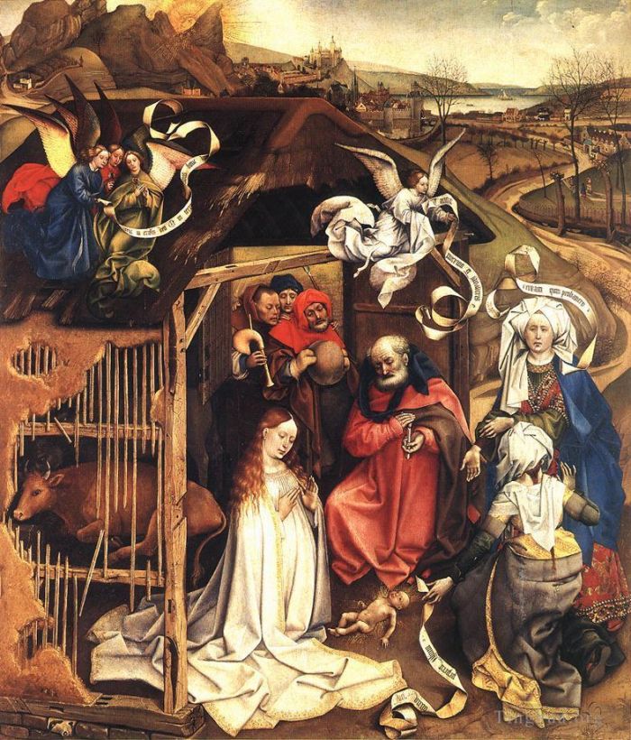 Robert Campin Ölgemälde - Die Geburt Christi