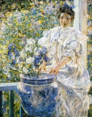Robert Lewis Reid Werk - Frau auf einer Veranda mit Blumen