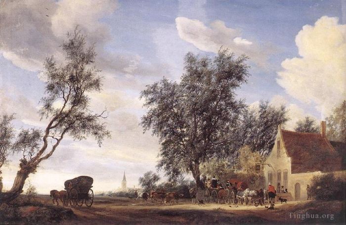 Salomon van Ruysdael Ölgemälde - Halt in einem Gasthaus